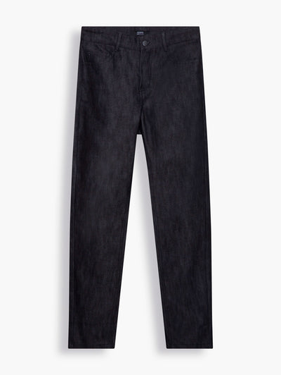 High-Rise Straight-Leg Jeans in Black. Made from a slightly structured denim, the design keeps its shape well while the roomy straight-leg fit feels comfortable throughout the day. This modern and versatile pair can be styled with a blazer and heels or the leg hem can be turned up to a cropped length for a casual T-shirt and sneakers ensemble.