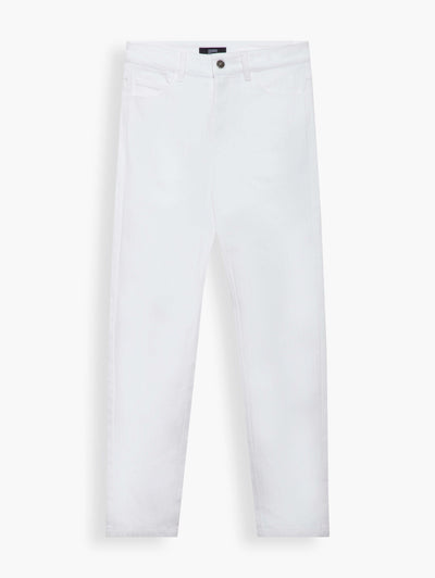 High-Rise Straight-Leg Jeans in White. A pair of white jeans is a timeless staple that every woman should have in her closet. This design looks more refined with its flattering high-rise fit and concealed fastenings. They're made from beautiful white denim twill that goes with practically everything.