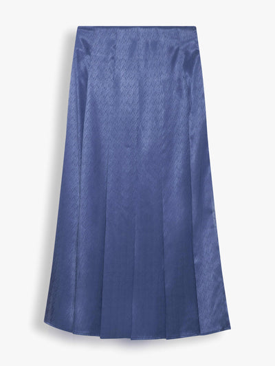 Pleated Midi Skirt in Azure Blue. Designed with stitched down pleats to accentuate the waist and falls to a long midi length to create a flattering and elongated silhouette. Come in a soft sky blue hue, go monochrome chic with the matching shirt.